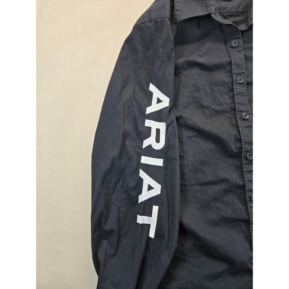 Ariat Shirt Womens L Black Real Fitted Western Long Sleeve Logo Embroidery - Picture 7 of 8